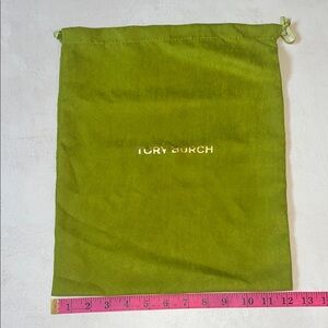 Tory Burch 12x14 Green Gold Dustbag Travel Shoe Purse Laundry Drawstring Pouch